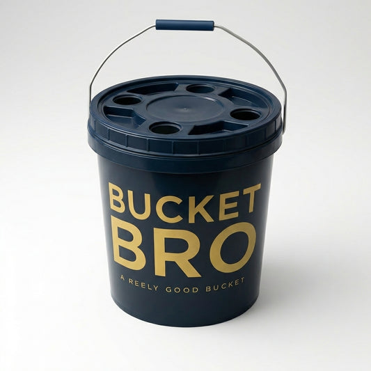 Bucket Bro 30L marine-grade fishing bucket with built-in rod holders