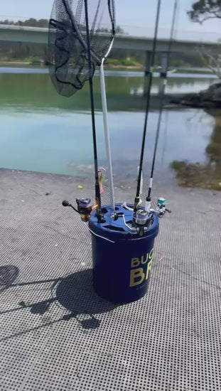 Bucket Bro fishing bucket demonstration video showing rod holders and storage