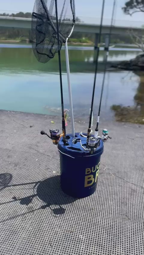Bucket Bro fishing bucket demonstration video showing rod holders and storage